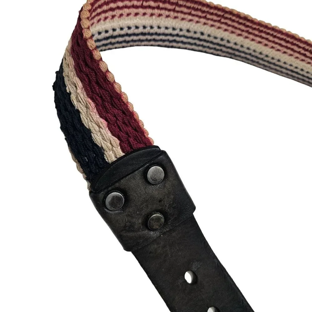Vintage Leather‎ & Woven Fabric Belt With metal Buckle sz 34 red white blue